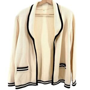 Vintage 90s Cream 100% Merino Wool Preppy Shawl Collar Cardigan